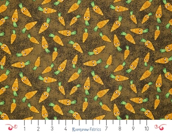Carrot Fabric By the Yard, Let It Grow Collection, Studio E Fabrics, 100% Quilting Cotton, Fat Quarters, Root Vegetables, Veggie Fabric