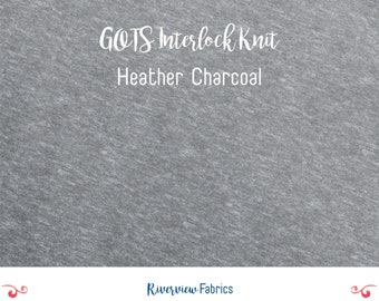 Interlock Knit Fabric by the Yard, Heather Charcoal, 100% GOTS Certified Organic Cotton, Cloud9 Fabrics