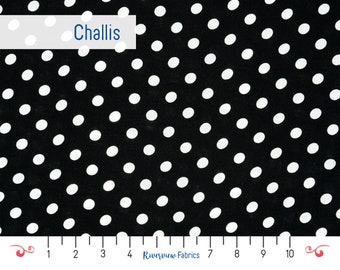 Black with White Polka Dots Rayon Challis Fabric By the Yard, Fabric Merchants, Woven Fabric, Apparel Fabric, Lightweight