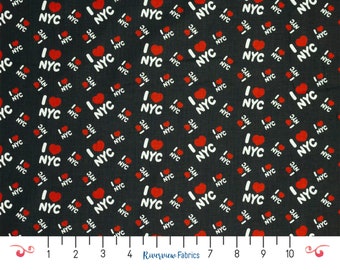 I Love NYC Fabric par cour, Noir, In a NY Minute Collection, Camelot Fabrics, 100% Quilting Cotton, Fat Quarters, New York City, Voyage