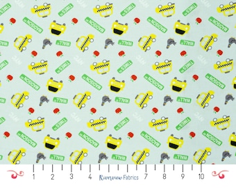 New York City Taxis Fabric by the Yard, Gray, In a NY Minute Collection, Camelot Fabrics, 100% Quilting Cotton, Fat Quarters, Travel