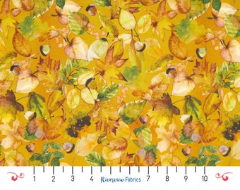Autumn Leaves Fabric by the Yard, Gold, Gather Together Collection, Camelot Fabrics, 100% Quilting Cotton, Fat Quarters, Fall, Autumn
