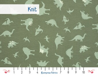 Tejido de punto de dinosaurio cortado a medida, verde, Art Gallery Fabrics, tejido elástico, ropa infantil, tejido novedoso