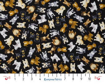 Dog Fabric By the Yard, Black, Happiness has Paws Collection, Timeless Treasures, 100% Quilting Cotton, Fat Quarters