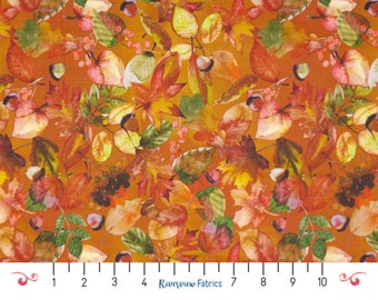 Autumn Leaves Fabric by the Yard, Orange, Gather Together Collection, Camelot Fabrics, 100% Quilting Cotton, Fat Quarters, Fall, Autumn