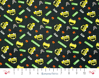 New York City Taxis Fabric by the Yard, Black, In a NY Minute Collection, Camelot Fabrics, 100% Quilting Cotton, Fat Quarters, Travel