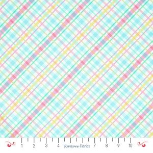 Springtime Diagonal Plaid Fabric by the Yard, Flamingals Collection, Kanvas Studio, 100% Quilting Cotton, Fat Quarters, Blue, Pink, Yellow