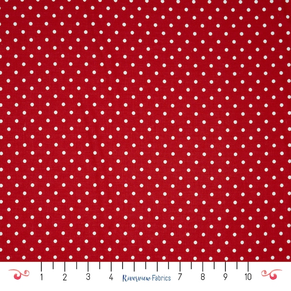 Polka Dot Fabric by the Yard, Red and White, Timeless Treasures, 100% Quilting Cotton, Fat Quarters