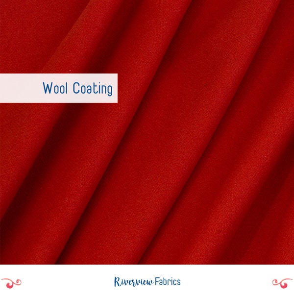 Wool Melton Coating Fabric By the Yard, Red, Fabric Merchants, Heavyweight, Apparel Fabric, Fabric for Peacoats