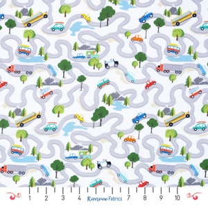 Cars and Trucks on Roads Fabric by the Yard, Beep Beep Collection, Clothworks, 100% Quilting Cotton, Fat Quarters, Kids Fabric