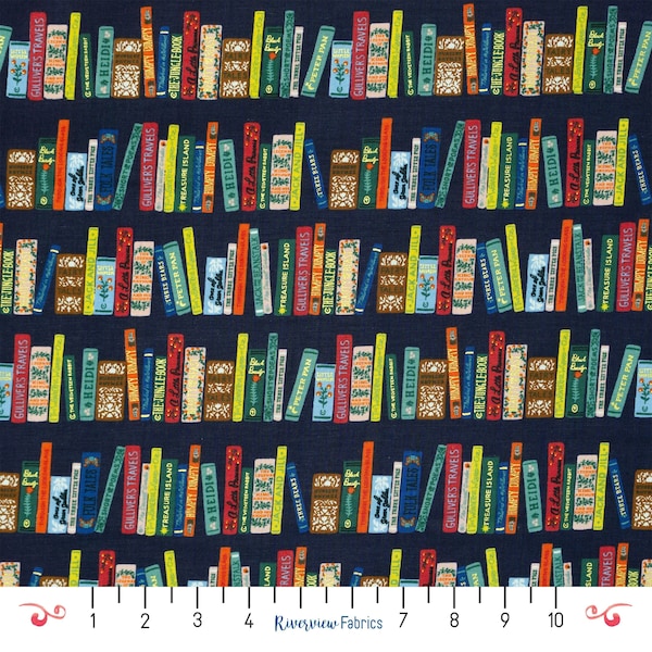 Classic Books Fabric by the Yard, Curio Collection, Rifle Paper Co, 100% Quilting Cotton with Metallic Gold Detail, Fat Quarters, Library