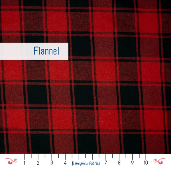 Buffalo Plaid Flannel By the Yard, Red and Black, Fabric Merchants, 100% Cotton, Fabric By the Yard, Fat Quarters