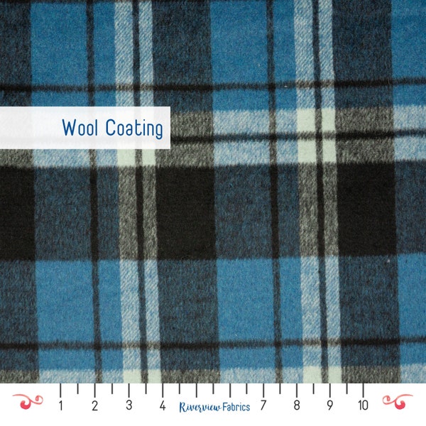 Wool Coating Fabric By the Yard, Plaid Wool and Polyester Blend, Blue and Black Plaid, Fabric Merchants, Fabric to Make Peacoats, Skirts