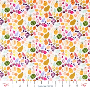 Summer Fruit Fabric by the Yard, Colors & Cravings, RJR Fabrics, White Background, Fruit, Berries, 100% Quilting Cotton, Fat Quarters