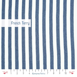 French Terry Striped Apparel Fabric by the Yard, Blue/Cream, Fabric Merchants, Fabric for Handmade Clothing