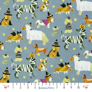 Halloween Fabric by the Yard, Dogs in Costumes, Dear Stella, 100% Quilting Cotton, Fat Quarters