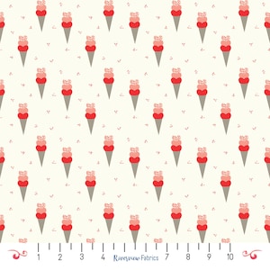 Tela de cono de helado cortada a medida, colección I Love Us, Riley Blake Designs, 100 % algodón para acolchado, Fat Quarters, fondo crema, corazones