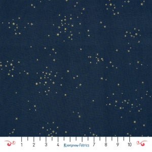 Dunkelblau mit Metallic-goldenen Sternen Stoff Meterware, Cotton+Steel Basics - Freckles, 100% Quilting Cotton