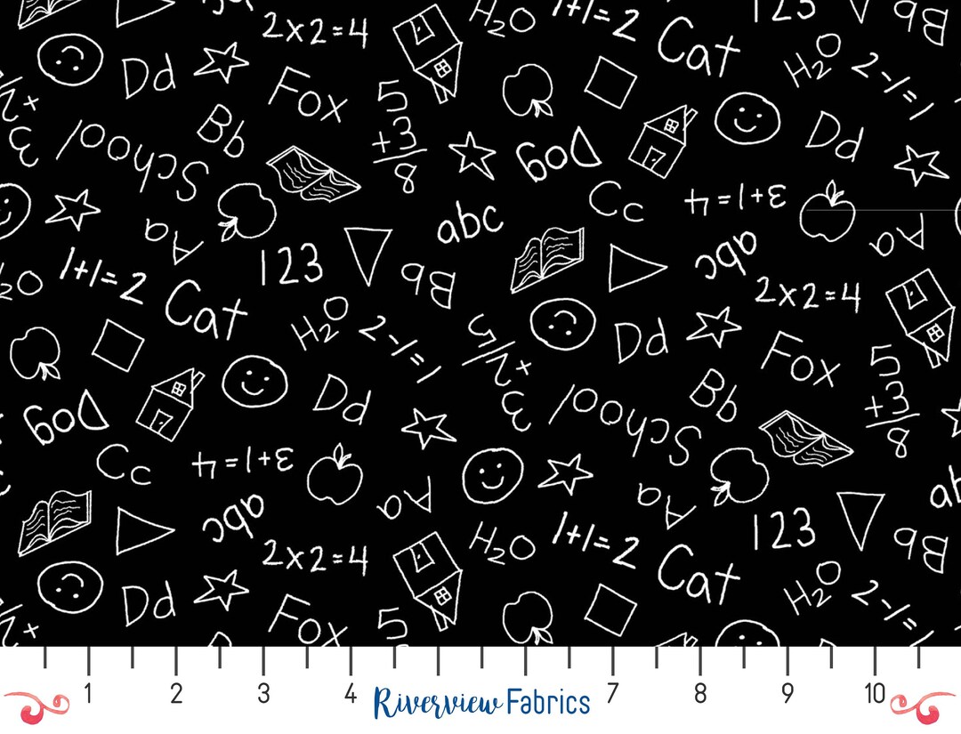 School Chalkboard Fabric by the Yard, Day at School, Back to School