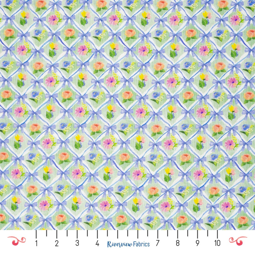Flowers and Bows Fabric by the Yard: Quilting Cotton, White, Bows and ...