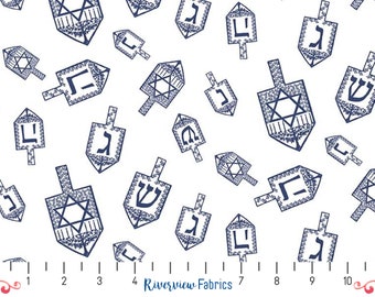 Festival of Lights - Dreidel Toss - White | Riley Blake | Quilting Cotton Fabric By the Yard, Fat Quarters