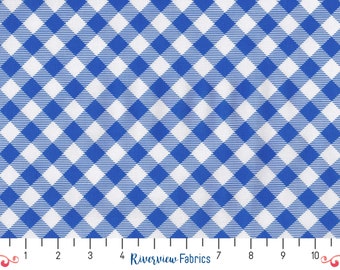 Gingham Fabric by the Yard, Blue and White, Quilting Cotton, Blueberry Hill Collection, Kanvas Studio