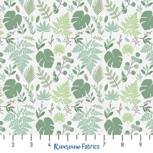 Plant Leaves Fabric by the Yard, Jungle Baby Collection, Paintbrush Studios, 100% Quilting Cotton, Fat Quarters