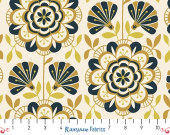 Bohemian Garden - Ranunculus Reverie Gold | Cloud9 Fabrics | GOTS Certified Organic Cotton Quilting Fabric By the Yard, Fat Quarters