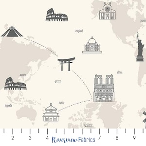 My Heritage - Map - Cream | Riley Blake | Quilting Cotton Fabric By the Yard, Fat Quarters