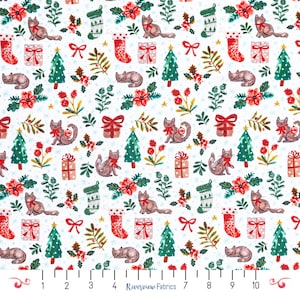 Christmas Cats Fabric by the Yard, Baby It&#39;s Cold Outside Collection, Dear Stella, Quilting Cotton, 100% Cotton, Fat Quarters