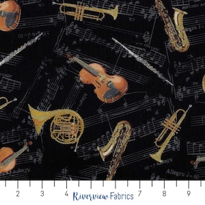 Musical Instruments Fabric, Orchestra Fabric, Symphony Fabric, Quilting Cotton Fabric By the Yard, Fat Quarters, Timeless Treasures