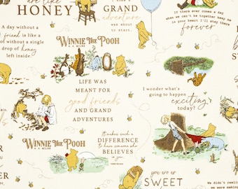 Winnie the Pooh Quotes Fabric By the Yard, Quilting Cotton, Winnie the Pooh Collection, Riley Blake