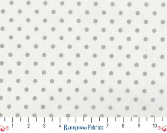 Silver Polka Dots Fabric by the Yard, White Background, Shiny Objects Collection, RJR Fabrics, 100% Quilting Cotton, Fat Quarters, Metallic