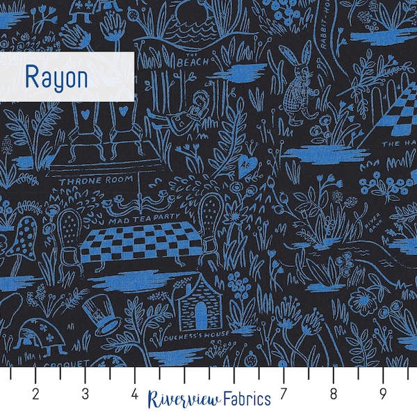 Wonderland - Magic Forest - Blue Rayon, Rifle Paper Co. Tissu, Tissu par yard