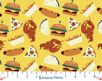 Camiones de comida - Comida - Amarillo / Paintbrush Studios / Tela de algodón para acolchado cortada a medida, Fat Quarters