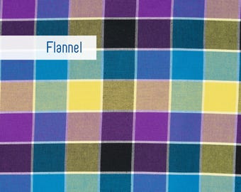 Plaid Flannel Fabric by the Yard - Purple, Blue, Yellow, Black, Fabric Merchants, 100% Cotton
