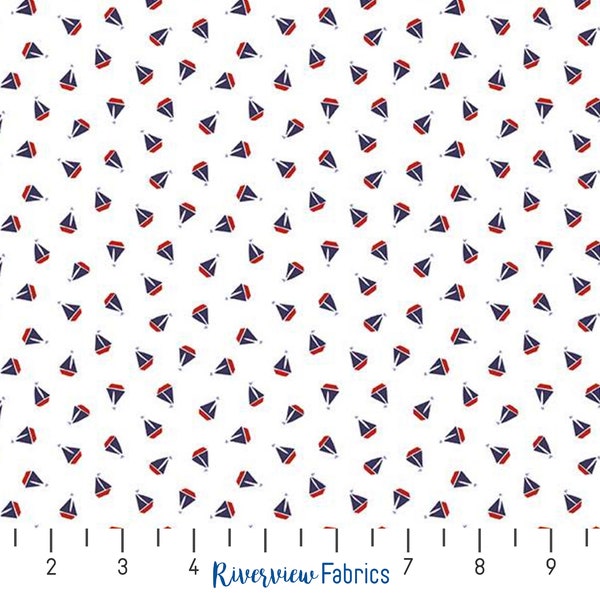 Sailboat Fabric by the Yard, Set Sail America Collection, Riley Blake Designs, 100% Quilting Cotton, Fat Quarters, Small Print, Discontinued
