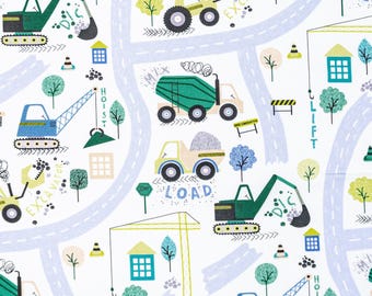 Construction Site Fabric by the Yard, White, Dig It Collection, Dear Stella, 100% Quilting Cotton, Fat Quarters