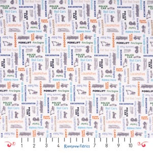 Trucks and Vehicles Fabric by the Yard, White, Let&#39;s Go Collection, Clothworks, 100% Quilting Cotton, Fat Quarters