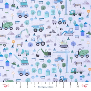 Construction Equipment Fabric by the Yard, Blue, Dig It Collection, Dear Stella, 100% Quilting Cotton, Fat Quarters