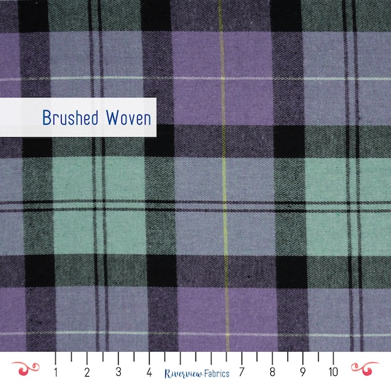 Brushed Plaid Fabric By the Yard: Lightweight Polyester Cotton Blend, Purple and Teal