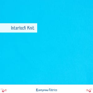 Solid Interlock Knit Fabric by the Yard, Bright Blue, Cotton Polyester Blend, Apparel Fabric