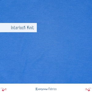 Solid Interlock Knit Fabric by the Yard, Blue, Cotton Polyester Blend, Apparel Fabric