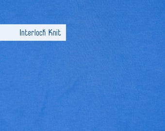 Solid Interlock Knit Fabric by the Yard, Blue, Cotton Polyester Blend, Apparel Fabric