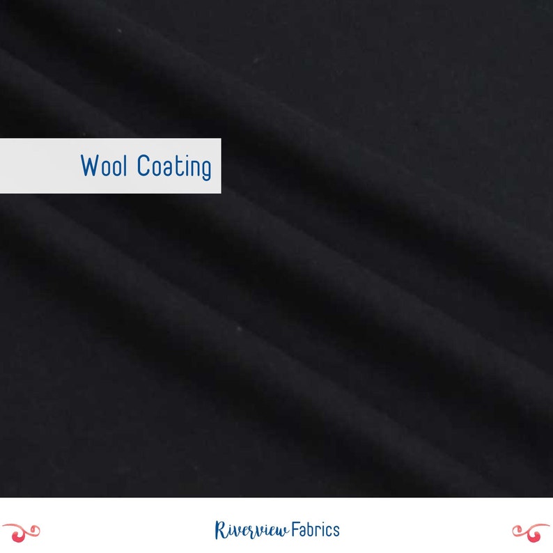 Wool Melton Coating Fabric By the Yard, Black, Fabric Merchants, Heavyweight, Apparel Fabric, Fabric for Peacoats image 1