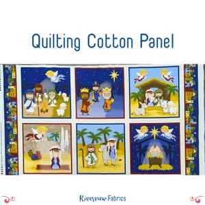 Nativity Fabric Blocks Panel, Away in a Manger Collection, Blank Quilting Corp, 100% Quilting Cotton