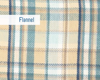 Plaid Flannel Fabric By the Yard, Beige and Blue, 100% Cotton, Art Gallery Fabrics