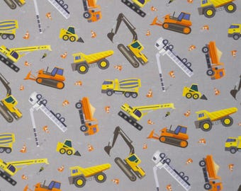 Construction Trucks Fabric by the Yard, Gray, Let's Go Collection, Clothworks, 100% Quilting Cotton, Fat Quarters