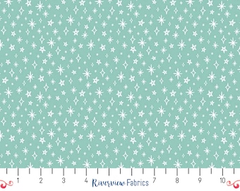 Star Fabric by the Yard, Mint Green, White Stars, Girl Power Collection, Riley Blake Designs, 100% Quilting Cotton, Fat Quarters, Blender