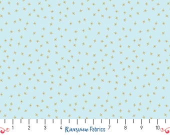 Star Fabric by the Yard, Blue and Gold, Quilting Cotton, Stardust Collection, Riley Blake